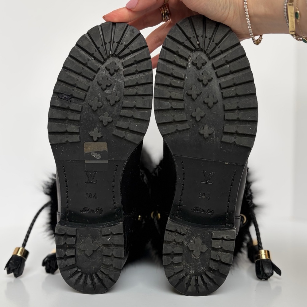 Louis Vuitton Black Fur Moto Boots with Leather Tassel Accents - Picture 10 of 11
